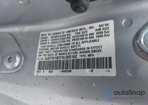 2004 Honda Element Lx из США, поврежденный, VIN 5J6YH18374L005162